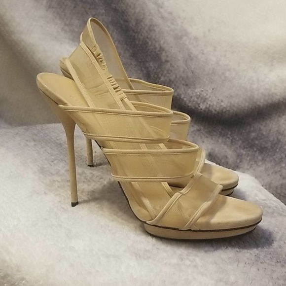 GUCCI platform stiletto Sand.  Mesh and suede - Picture 1 of 5